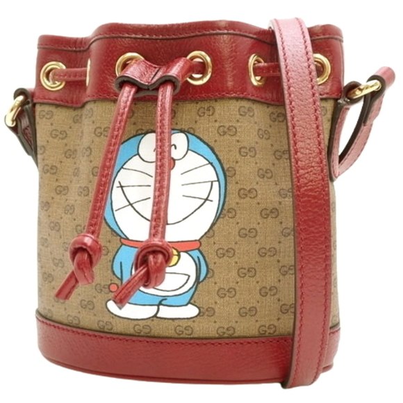 Gucci Mini Gg Supreme Doraemon Bucket Leather Shoulder Bag Beige - Picture 1 of 7
